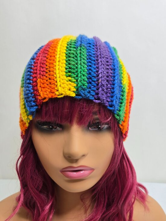 Hand-Crocheted Rainbow Beanie, Pride Striped Hat, Acrylic Yarn, Festival Wear main image 6